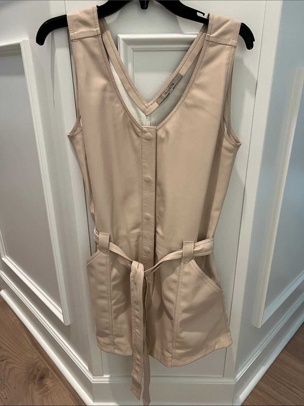 Hudson Jeans Beige Sleeveless V-Neck Utility Romper with Belt